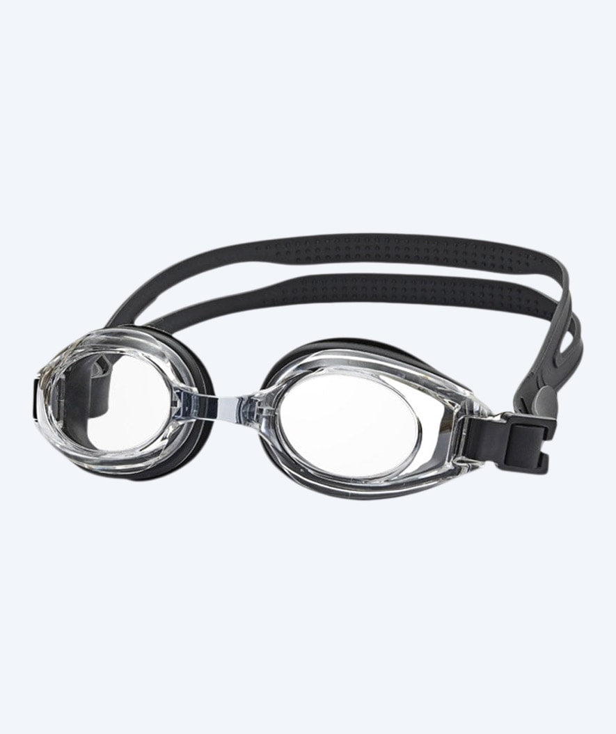 Primotec langsynede svømmebriller med styrke – (-8.0) til (+8.0) – Sort (Klare glas)