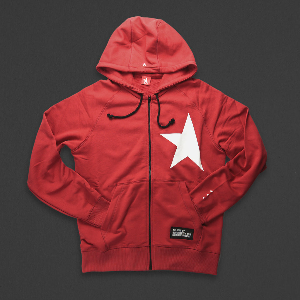 red sweatshirt with white stars