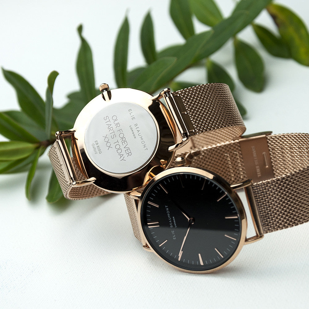 Rose Gold Mesh Personalised Watch With 