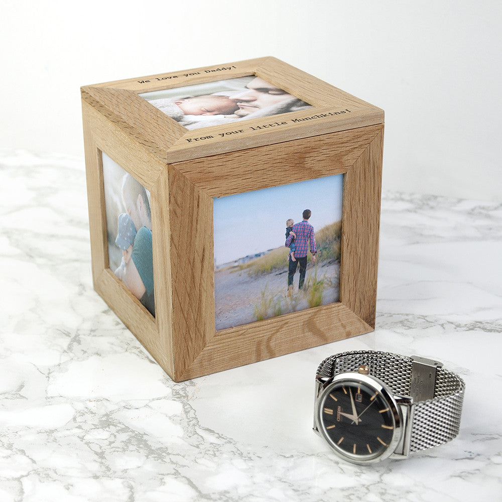 Oak Personalised Photo Cube Keepsake Box Luxe Gift Store