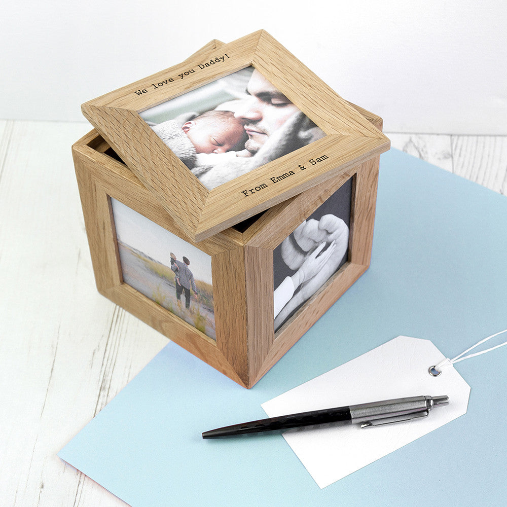 Oak Personalised Photo Cube Keepsake Box Luxe Gift Store
