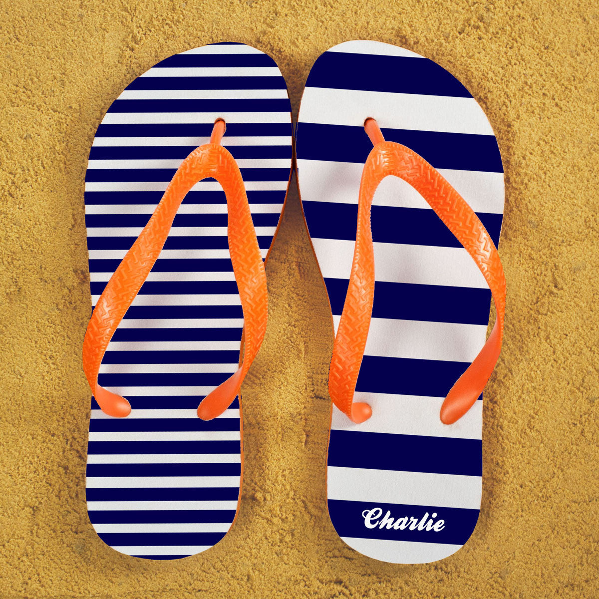 striped flip flops