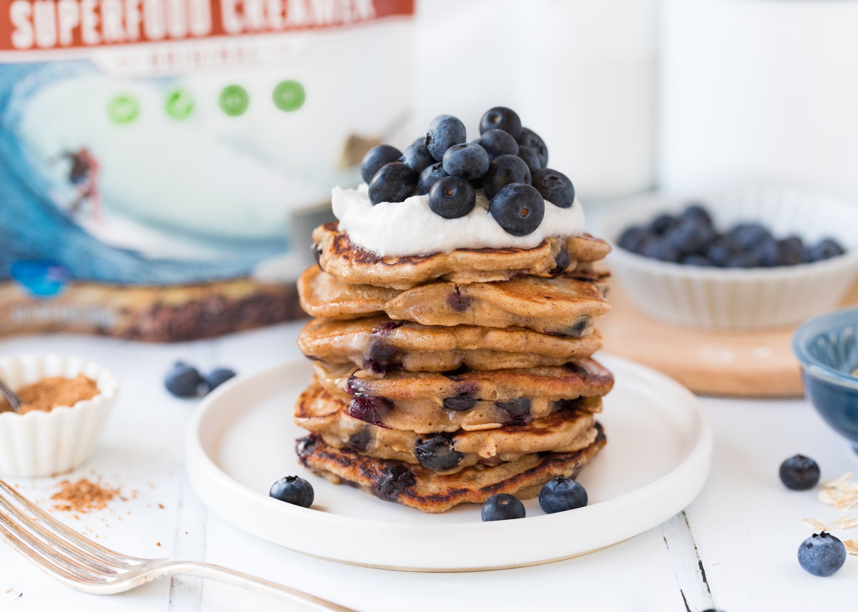 Plant-based Blueberry Pie Pancakes 