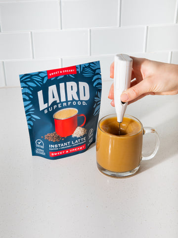 Superfood Creamer by Laird Superfood being Frothed into Coffee
