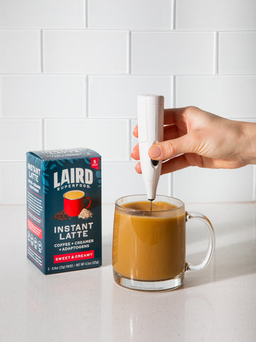 Instant Latte by Laird Superfood being Frothed