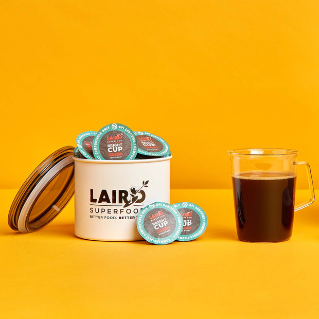 Brewing the perfect cup of functional, high-performance coffee is more convenient than ever before.
Drink the Laird  Superfood Dark Roast Mushroom Coffee.