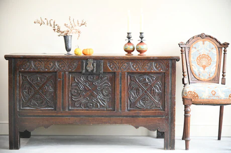 ENGLISH CARVED OAK COFFER