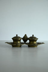 Brass desk top double ink well
