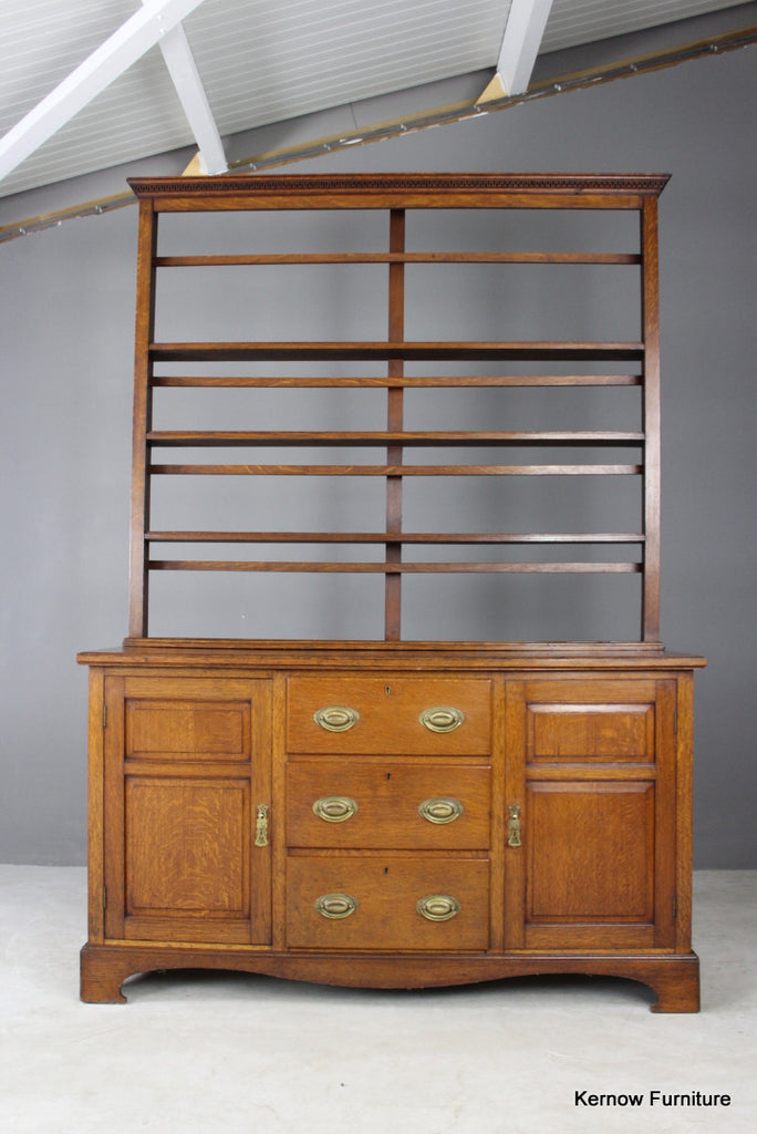 Large Antique Golden Oak Farmhouse Open Dresser