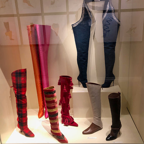 Boots in beautiful fabrics and luscious colors by Manolo Blahnik.