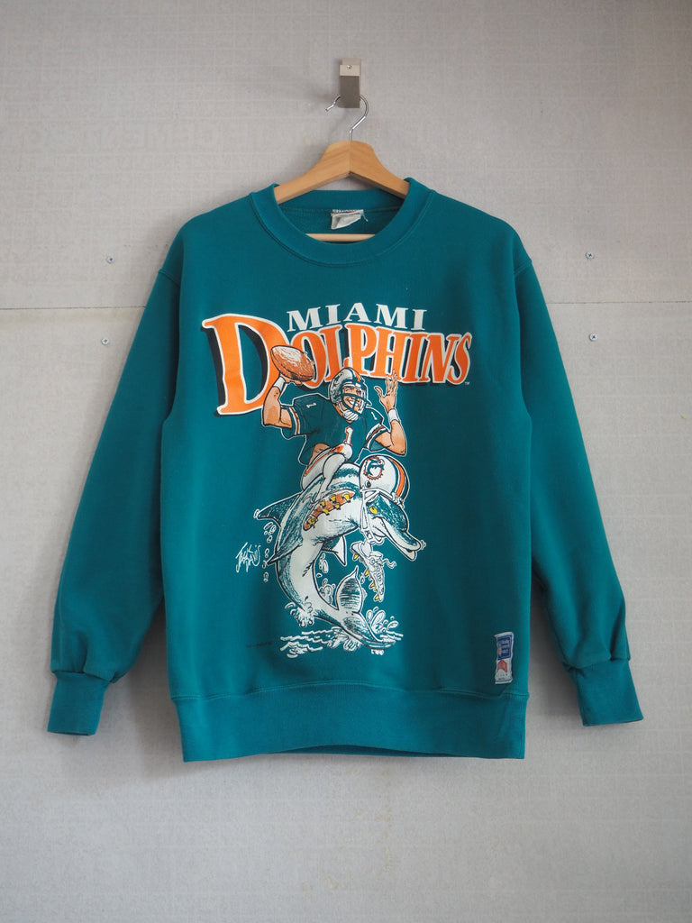 CustomCat Miami Dolphins 1990's Vintage NFL Crewneck Sweatshirt White / 2XL