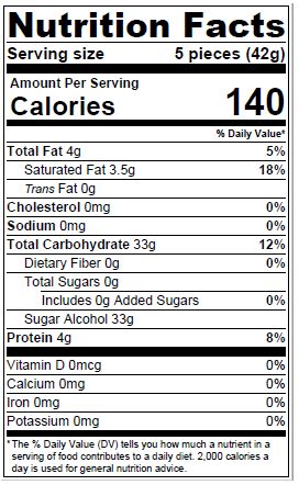 Nutrition Facts - Taffy | Dr. John's Healthy Sweets