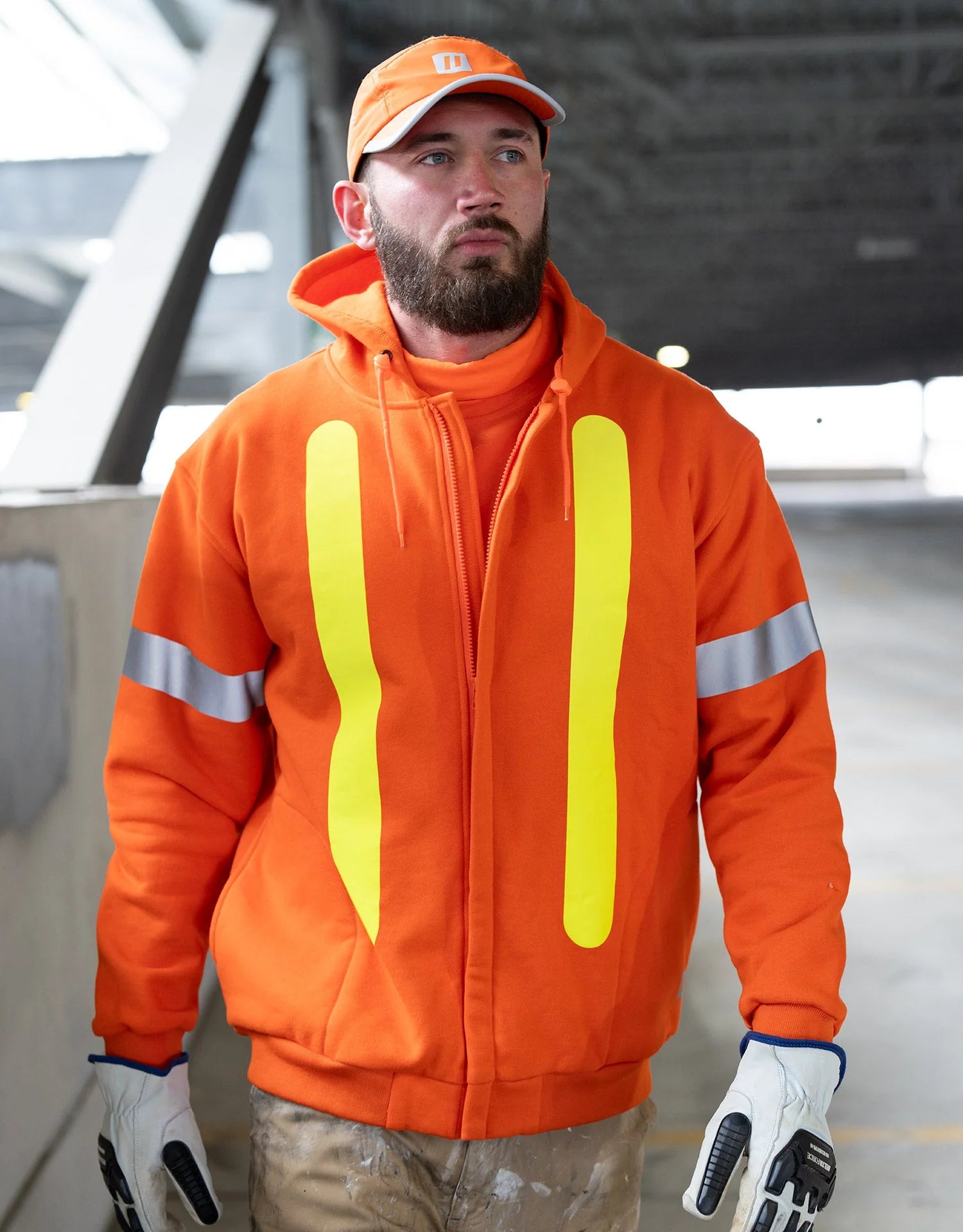 Forcefield Retro Hi-Vis Cotton Hoodie with Reflective Arm Striping Clearance Electric hazard protection and electric
