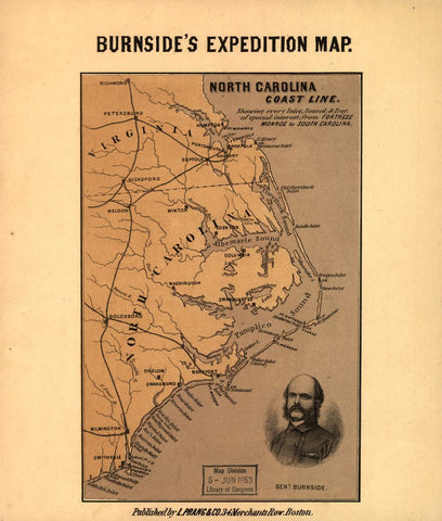 Civil war map noting General Burnsides