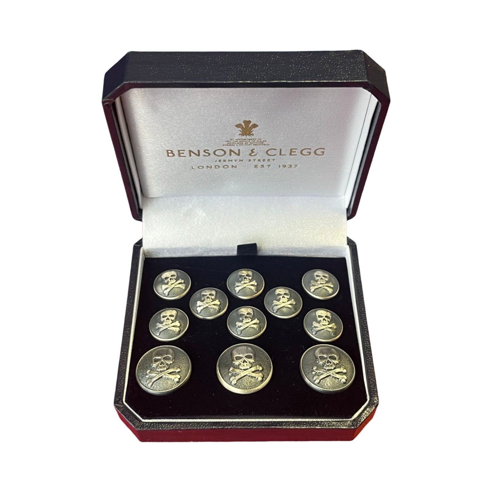 Skull and Crossbones Blazer Buttons | Silver Plated Skull and Cross Bones Blazer Buttons | Made in England | Benson and Clegg, London