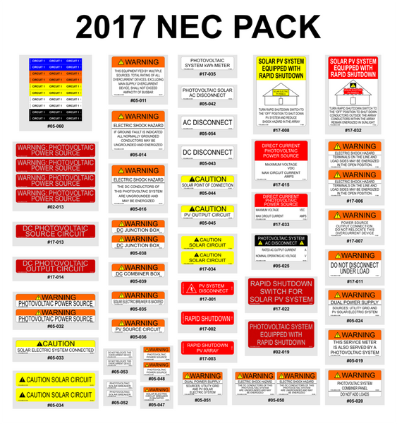 NEC 2017 Label Pack 55 Qty Solar Labels FCDLabels