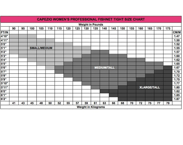 Capezio Fishnet Size Chart