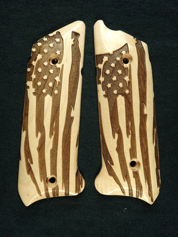 Maple American Flag Ruger Mark IV Grips Checkered Engraved Textured
