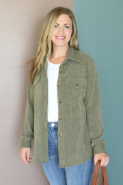 The Celene Ribbed Button Up- Olive