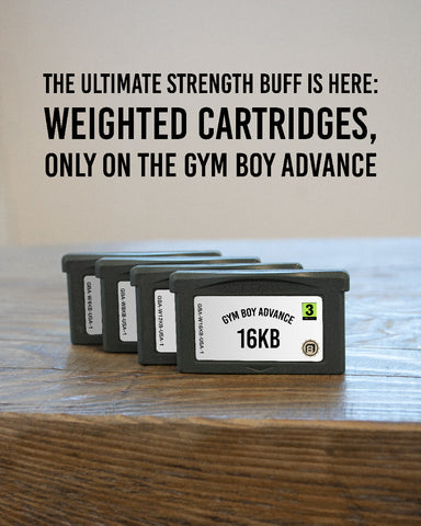 The ultimate strength buff is here: weighted cartridges, only on the Gym Boy Advance