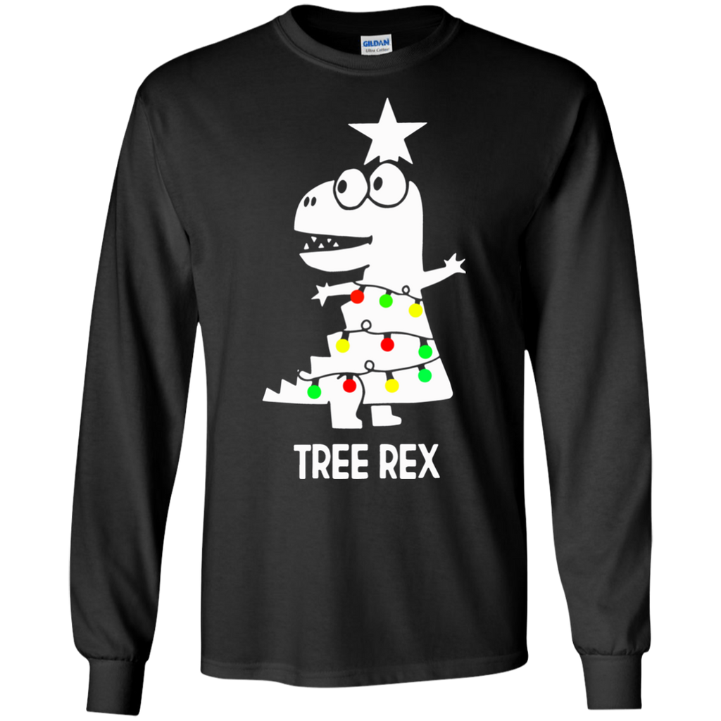 Tree-Rex-Christmas-Tree-Funny-Dinosaur-LS/Hoodie/Sweatshirt-LS-T-Shirt-Black-Small
