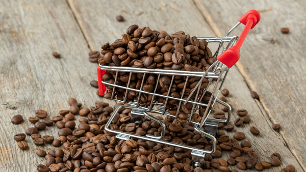 supermarket trolley filled with coffee beans