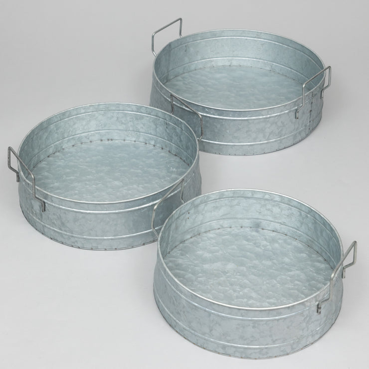 CLAYRE & EEF Shallow Round Metal Plant Pots in ZINC GREY (Set of 3)