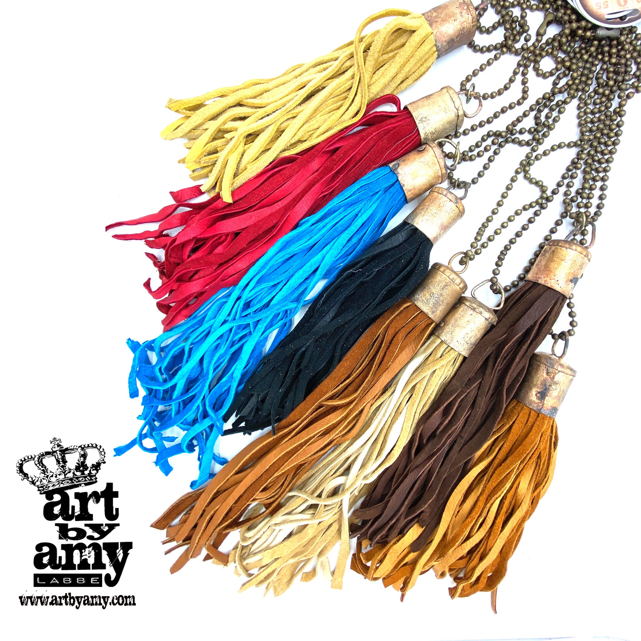 Quadruple Layer Brown Leather Fringe Tassel Keychain