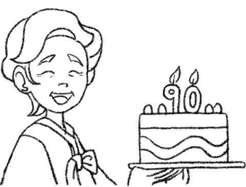 illustration of grandma holding her birthday cake