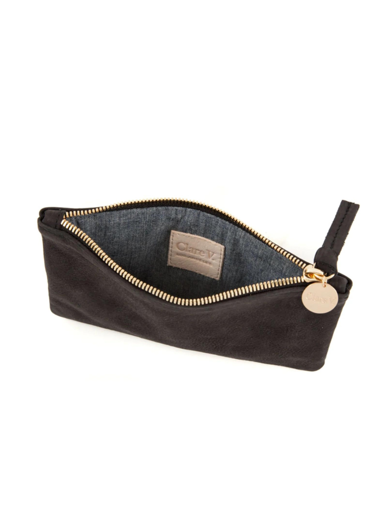 Clare V. Wallet Clutch Camel Nubuck with Black and White Stripe & Stripes