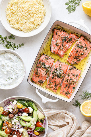 greek salmon bowl, greek salmon recipe, wild caught salmon recipe