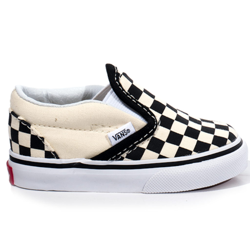 vans checkerboard slip on black and true white