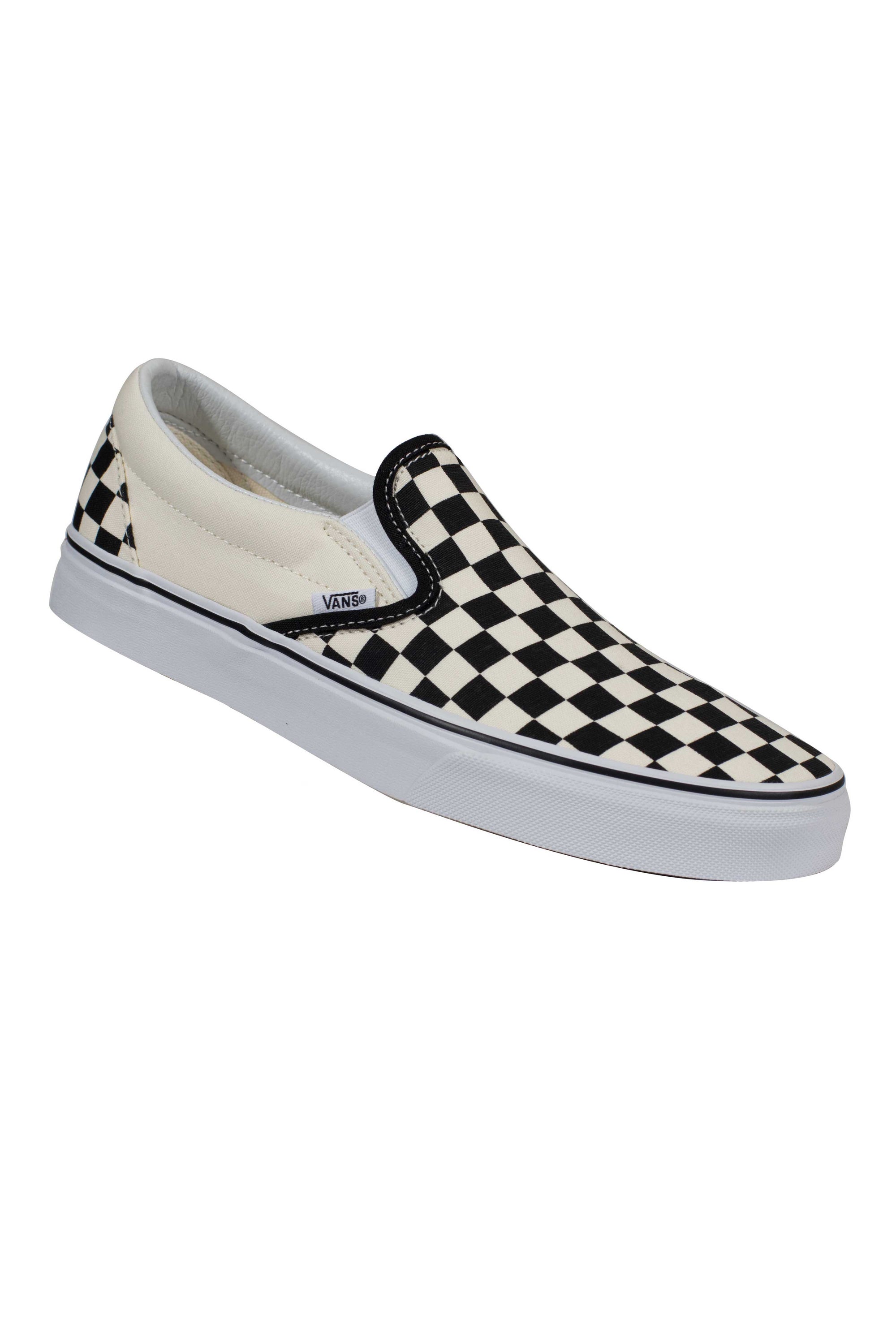 black and off white checkered vans