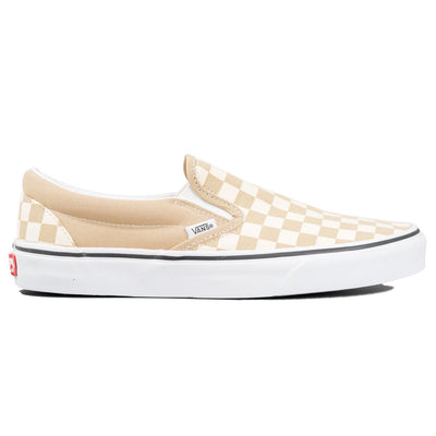 tan checkerboard slip on vans