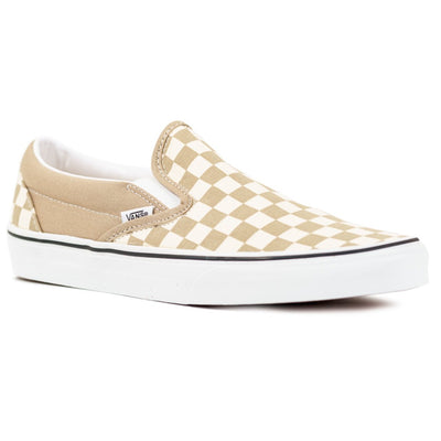 true white checkerboard vans slip on