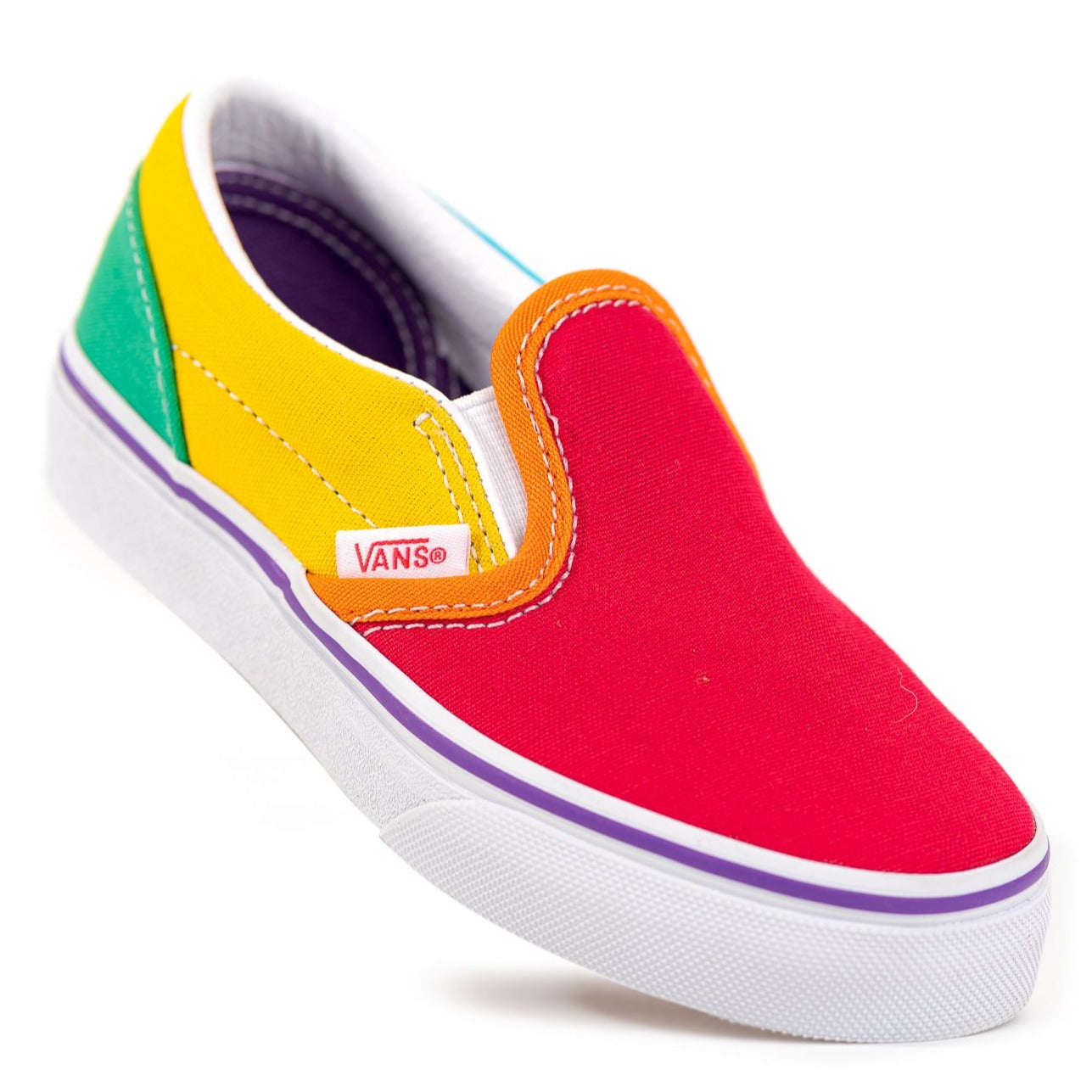 rainbow colored slip on vans