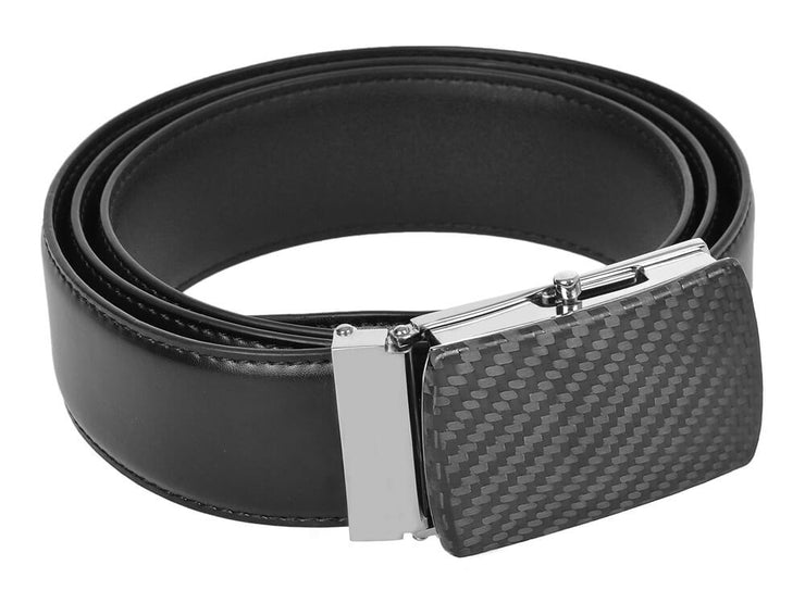 Carbon Touch Black Leather Belt with Carbon Fiber Buckle - Rounded ...