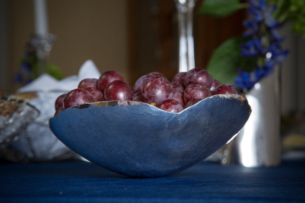 Silver poppy bowl with fresh summer snacks! Yes, please!