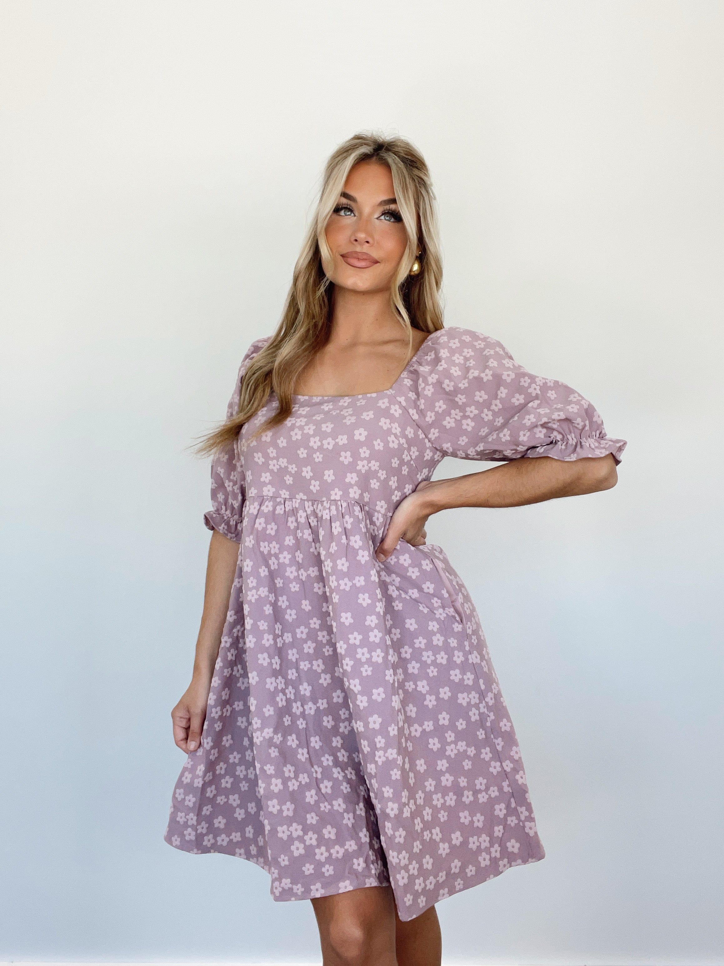 Image of Lavender Floral Print Dress