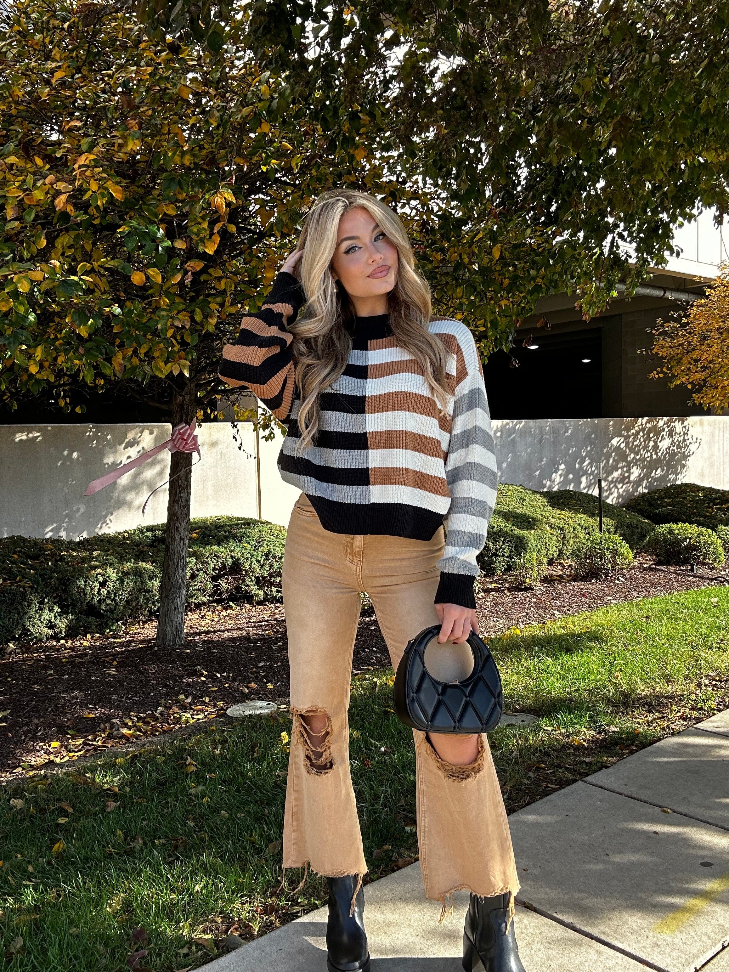 Image of Brown Crop Flare Denim