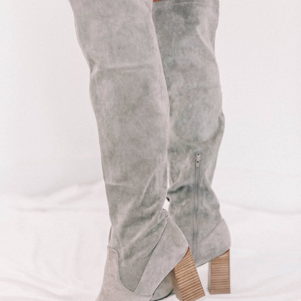 gray suede over the knee boot