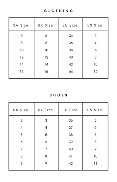 clothing size chart