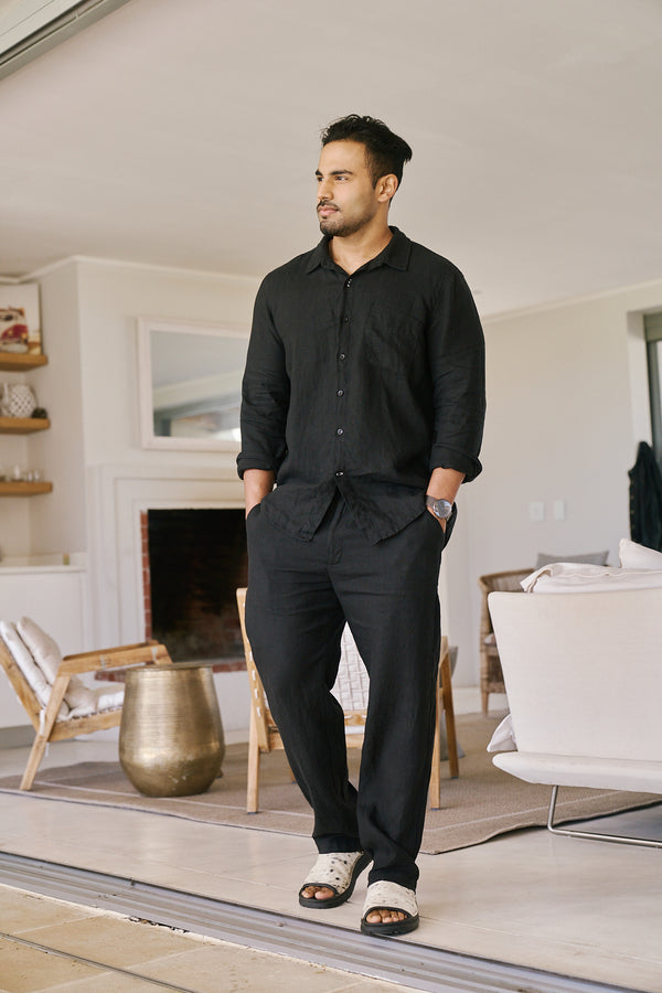 Mens Classic Linen Pants | Black