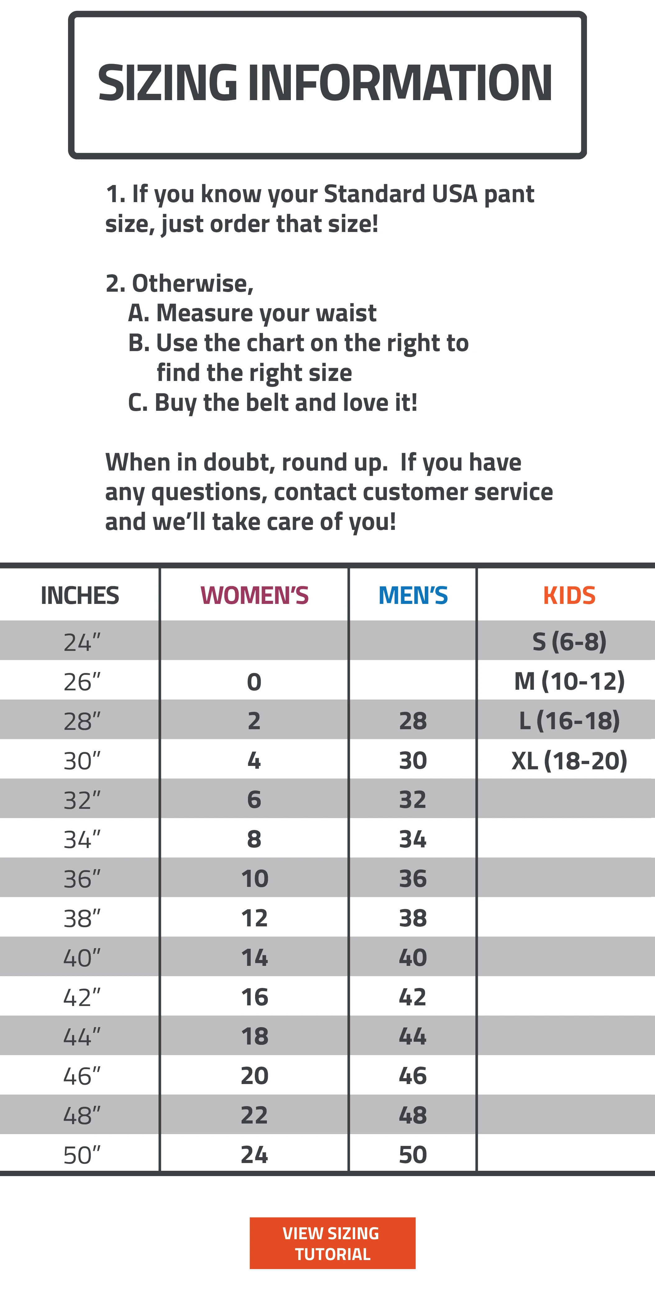 Size Guide Belts Mens