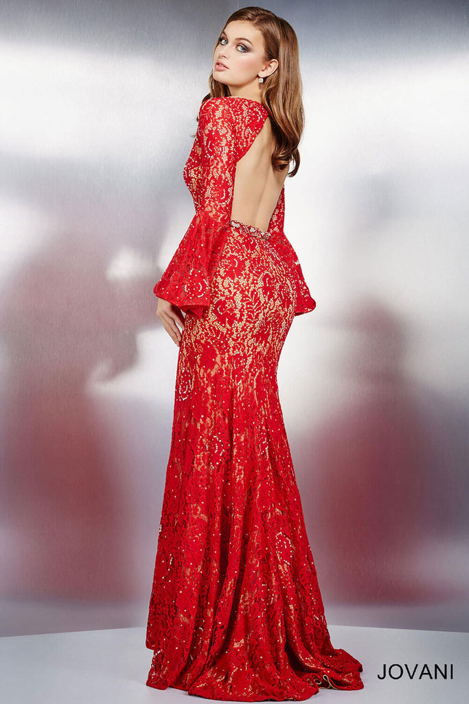 long bell sleeve prom dress