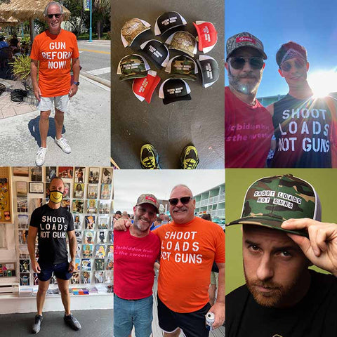 gun reform now shoot loads not guns tees and hats