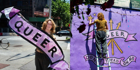 rose cory installing lavender queer af don't tread on me street art