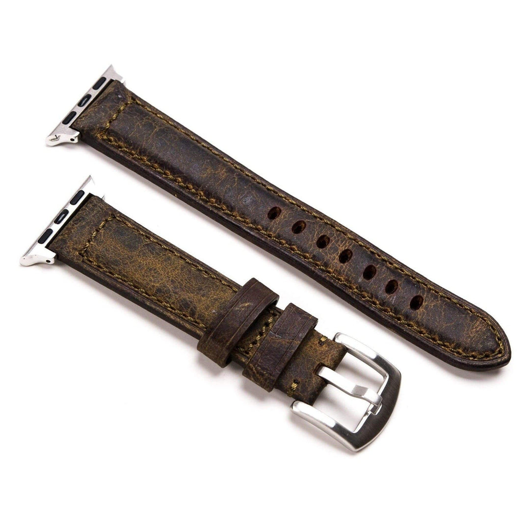 Black Padded Italian Vintage Leather Watch Band