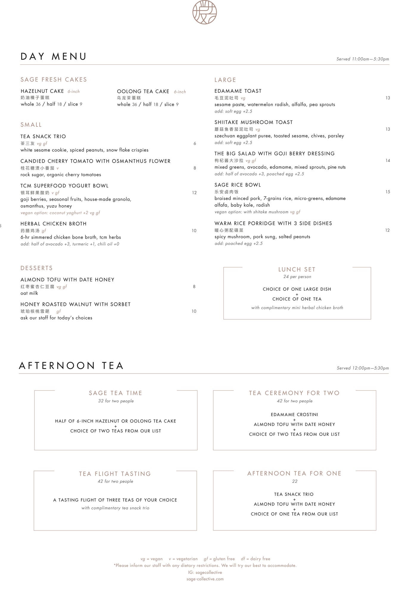 Sage Collective Tea Room Restaurant Menu Sage Collective