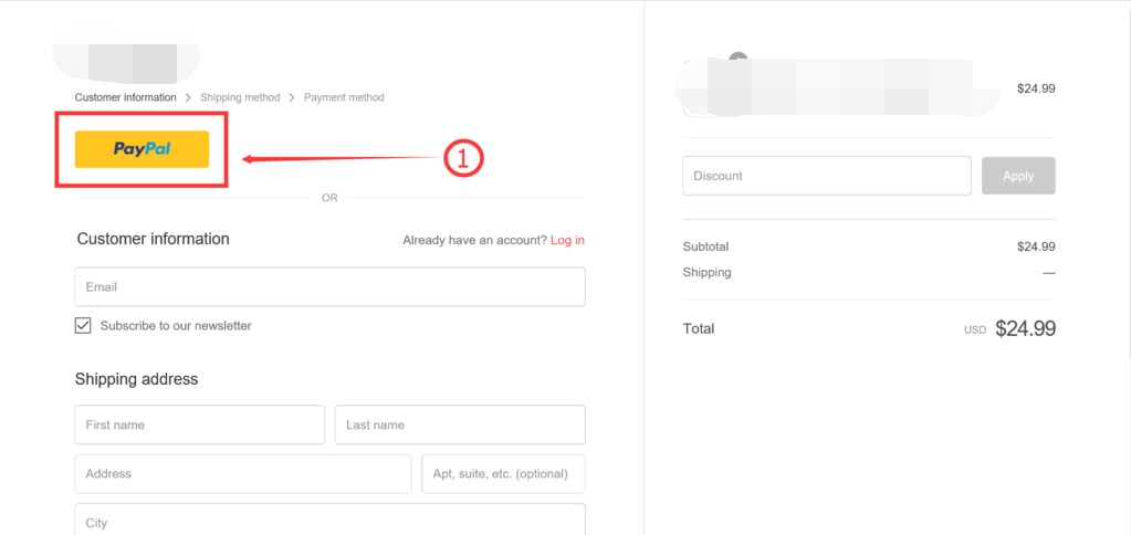 Pay Using Paypal Step 1